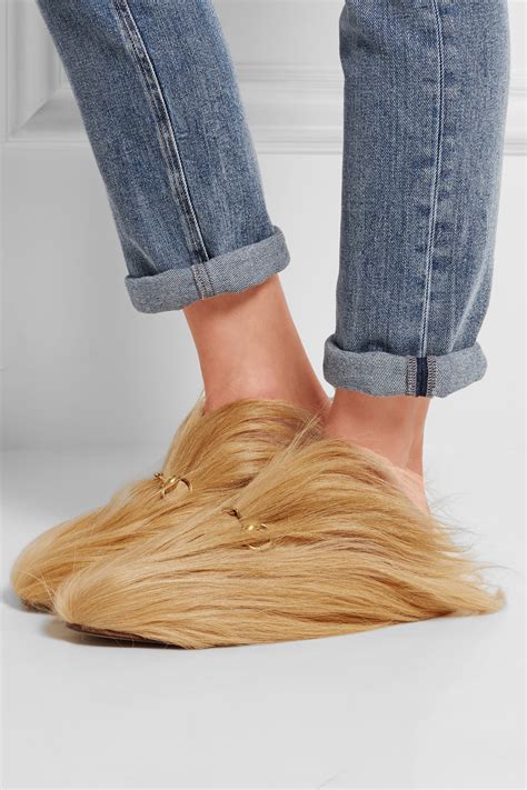 gucci horsebit-detailed goat hair slippers|aacon 1158 Gucci slippers.